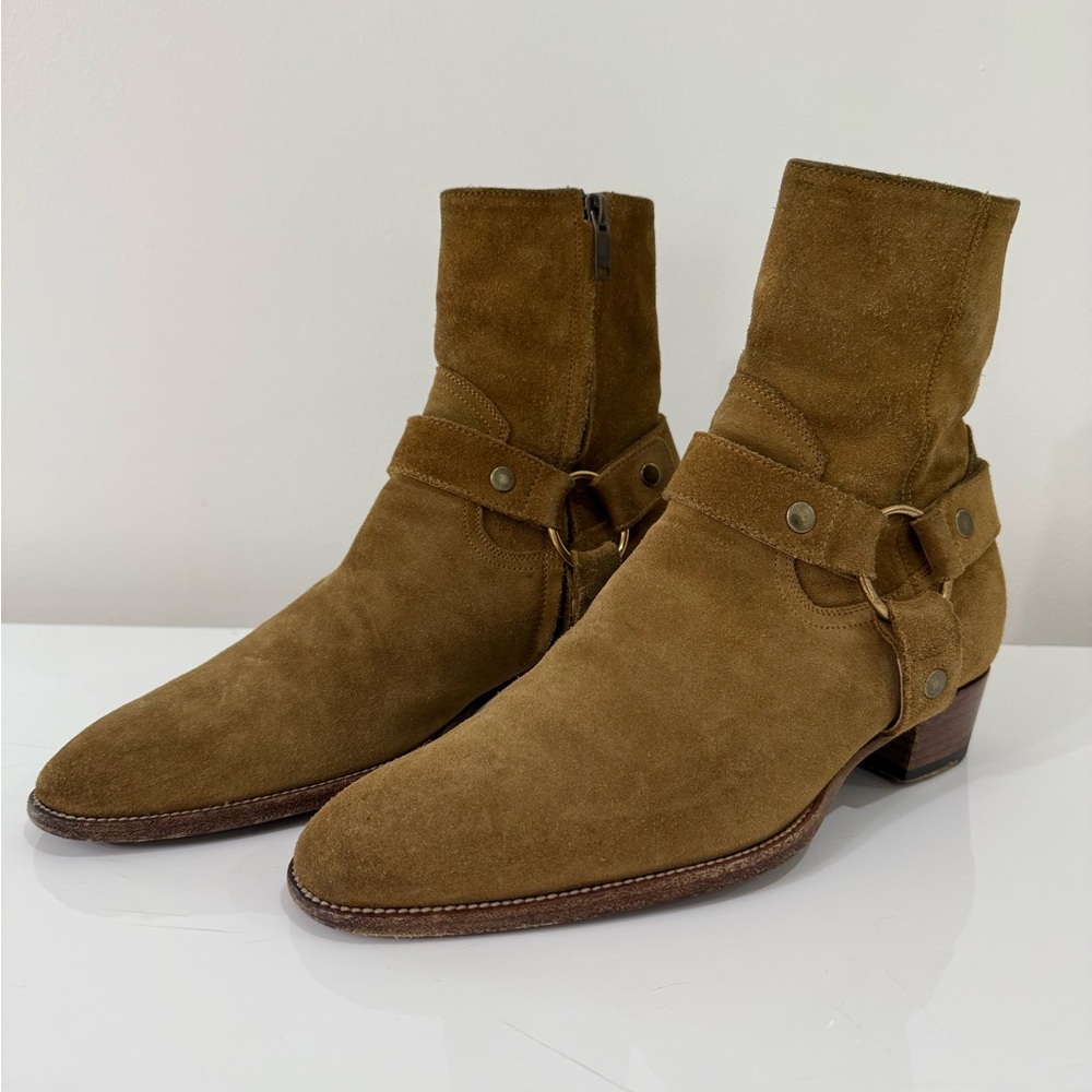 Saint Laurent Wyatt Suede Harness Boots (Size 40)